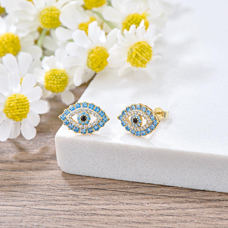 Evil Eye Stud Earrings for Women 925 Sterling Silver Evil