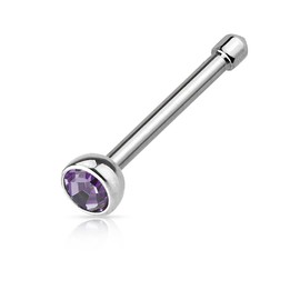 PiercedOff 316L Surgical Steel Nose Stud with Tanzanite CZ Gem - Thickness 18GA (1mm) / Length 6mm / Gem Size 2mm