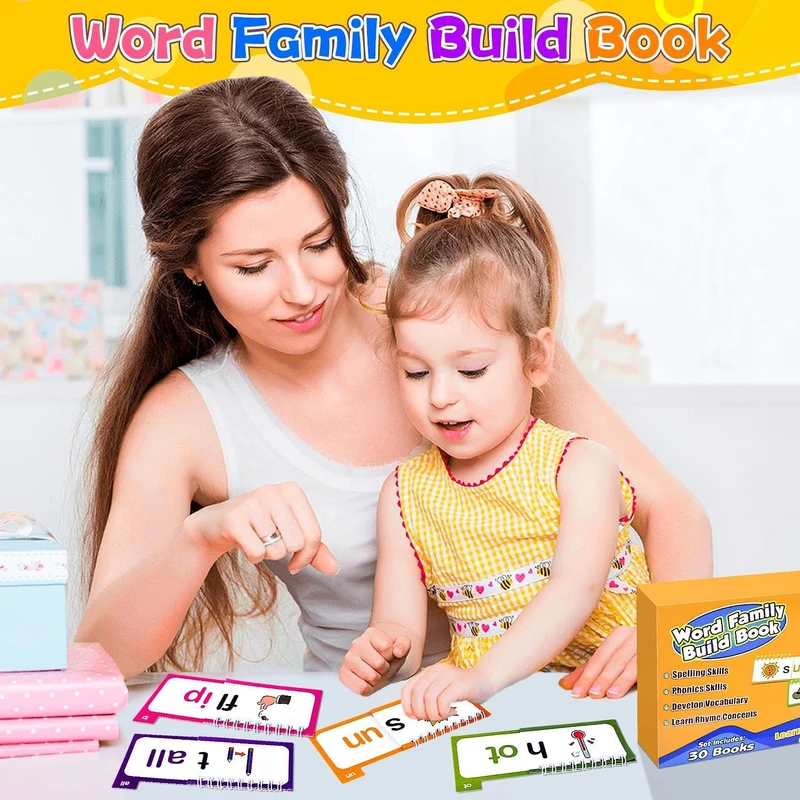 30 Read and Rhyme Flip Books, Phonics Flash Cards, Word
