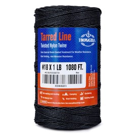 HONGDA Tarred Twine, 1080 Feet Nylon Twine #18 Bank Line-Black Nylon String 1.5mm, Black Strong Twisted Seine Rope Ideal for Gardening, Construction, Gear Tying, Jungle Survival