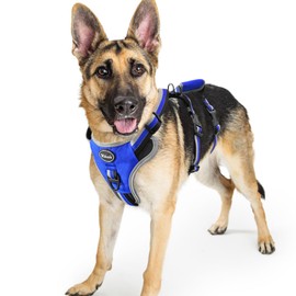 Mihachi Escape Proof Dog Harness - No Pull Dog Harness with Handle, Soft Padded Reflective and Adjustable Full Body Pet Harness Vest for Medium Large Dogs Walking Hiking Training, Blue Large
