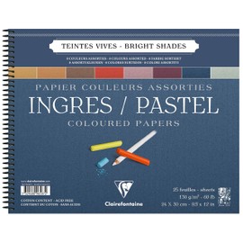 Clairefontaine - Ref 96587C - Ingres Pastel Colour Wirebound Pad (25 Sheets) - 24 x 30cm Size, Cotton Content, Acid Free, 130gsm Paper - Assorted Bright Colours