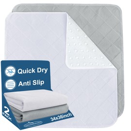 Bed Pads Washable Waterproof(2 Pack, 34 x 36), Washable and Reusable Pee Pads Anti Slip Incontinence Underpad Sheet Protector for Adults, Elderly, Kids, Toddler and Pets, White and Gray