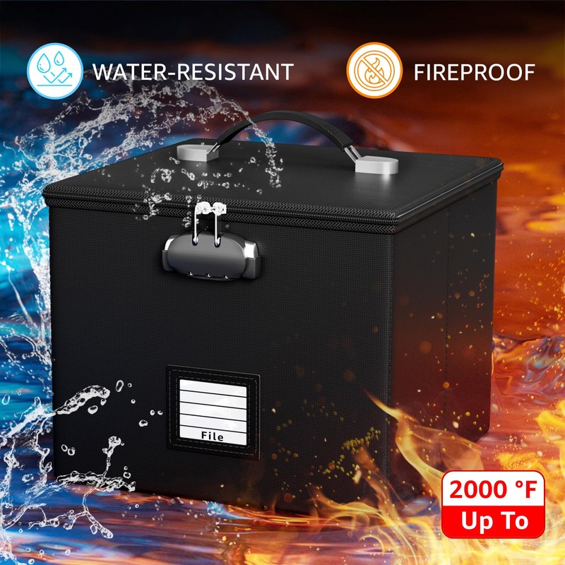 2 Pack Fireproof Document Box File Organizer - Portable Waterproof