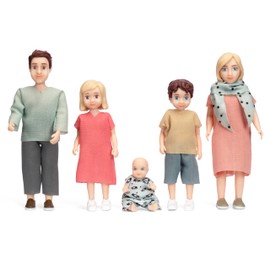 Lundby Doll House Dolls – Dollhouse People Figures – Toy Doll Charlie Family Set of 5 – 2 Adults + 3 Children – Dolls House Furniture Accessories – Bendable Plastic Mini Dolls for Kids Age 3+ – 1:18