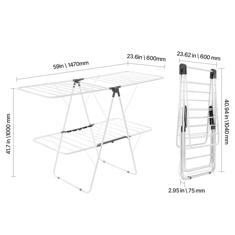 Clothes Drying Rack 2-Tier Foldable Metal Height Adjustable Laundry Dryer