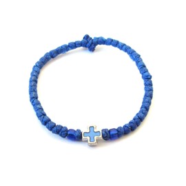 Iconsgr Handmade Christian Orthodox Komboskoini Chotki Prayer Rope Bracelet Blue, One Size, Silver