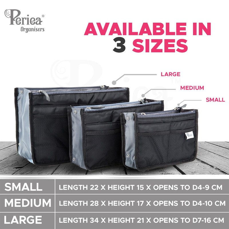 Periea 'Chelsy' Premium Handbag Organiser Insert: Structured Travel Pouch for