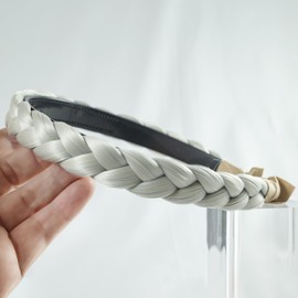 STHEJFB Synthetic Plaited Braided Headbands Hairs Hoop With Teeth for Women Non-Slip Comfortable easy wear stretch Hair Bands for Girls (White Gray, 0.7inch)