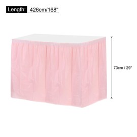 Sourcing Map 1 Pack Light Pink Plastic Table Skirts, 29 in x 14 Ft, Rectangular, Disposable, Waterproof, Easy to Care, Perfect for Weddings, Engagement, Birthday, Graduation Parties