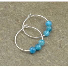 Ocean Blue Apatite Gemstone & 20mm Sterling Silver Hoop Earrings with Gift Box - January Birthstone