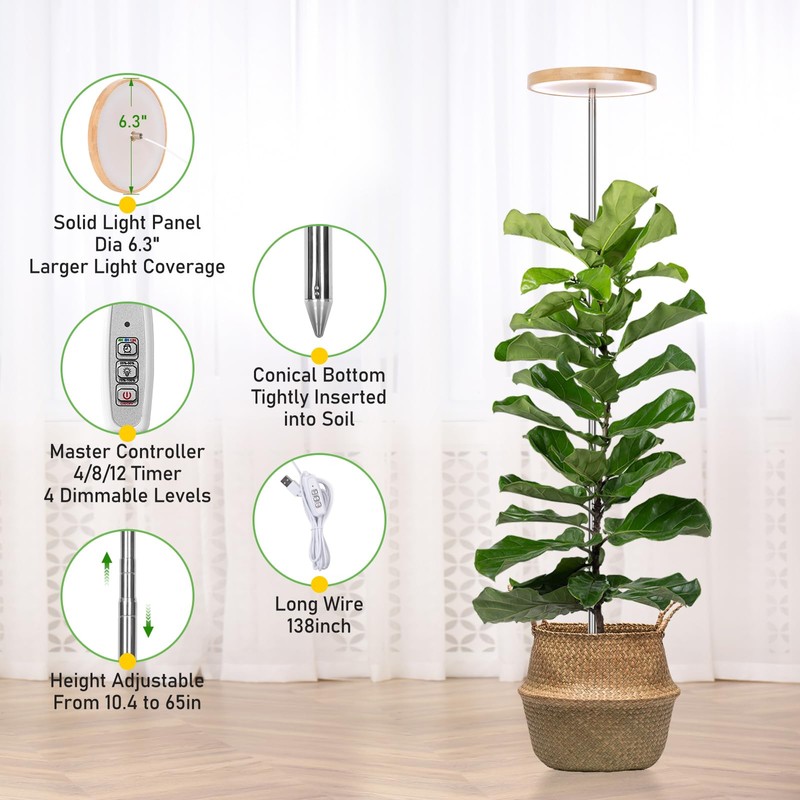 LORDEM Bamboo Grow Light, Full Spectrum LED Plant Grow Light,