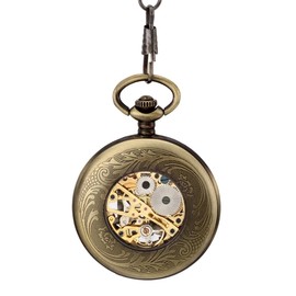 JewelryWe Father's Day Gift Mens Antique Bronze Tone Dad Pendant Mechanical Pocket Watch Necklace 14.2 inch Chain (with Gift Bag)