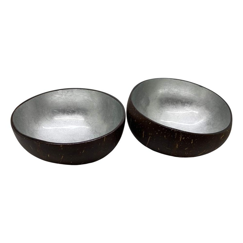 VIE Gourmet Coconut Bowls Hand Painted, Lacquered, Set of 2,