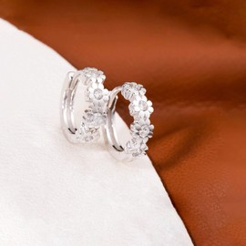 S.Leaf Hoop Earrings for Women Flower Earrings Sterling Silver Hoop Earrings Huggie Earrings 14k Gold Plated Cubic Zirconia Small Hoop Earrings