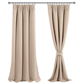 JIUZHEN Gardinen mit kräuselband Verdunklungsvorhänge Vorhang Blickdicht Gardinen Wohnzimmer Vorhänge Schlafzimmer Thermovorhang Beige, H245 x B140 cm,2er Set