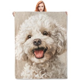 VANZEV Joyful Poodle Portrait Blanket, Realistic Dog Design, Soft Fleece Throw 60x80 inches, for Dog Lovers - Neutral Tones