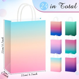 Pajean 24 Pack Ombre Gift Bags with Tissues Paper Gradient Paper Gift Bags with Handles Rainbow Party Favor Bags Kraft Goodies Treat Bags for Birthday Baby Shower Wedding Party Favors Supplies