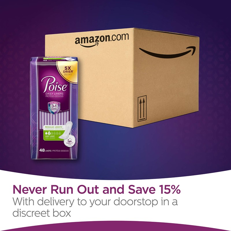 Poise Incontinence Panty Liners, Very Light Absorbency, Regular, 48 Count