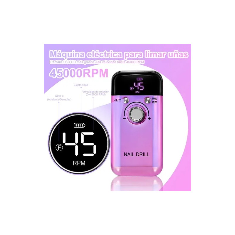 Máquina Perforadora de Uñas Eléctrica Portátil de 45000 Rpm Color