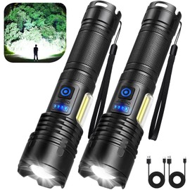 Cinlinso Rechargeable LED Flashlights High Lumens 2 Pack, 990000 Lumen Super Bright Flashlight, 7 Modes with COB Work Light, IPX7 Waterproof Powerful Flash Light for Home, Camping, Emergencies
