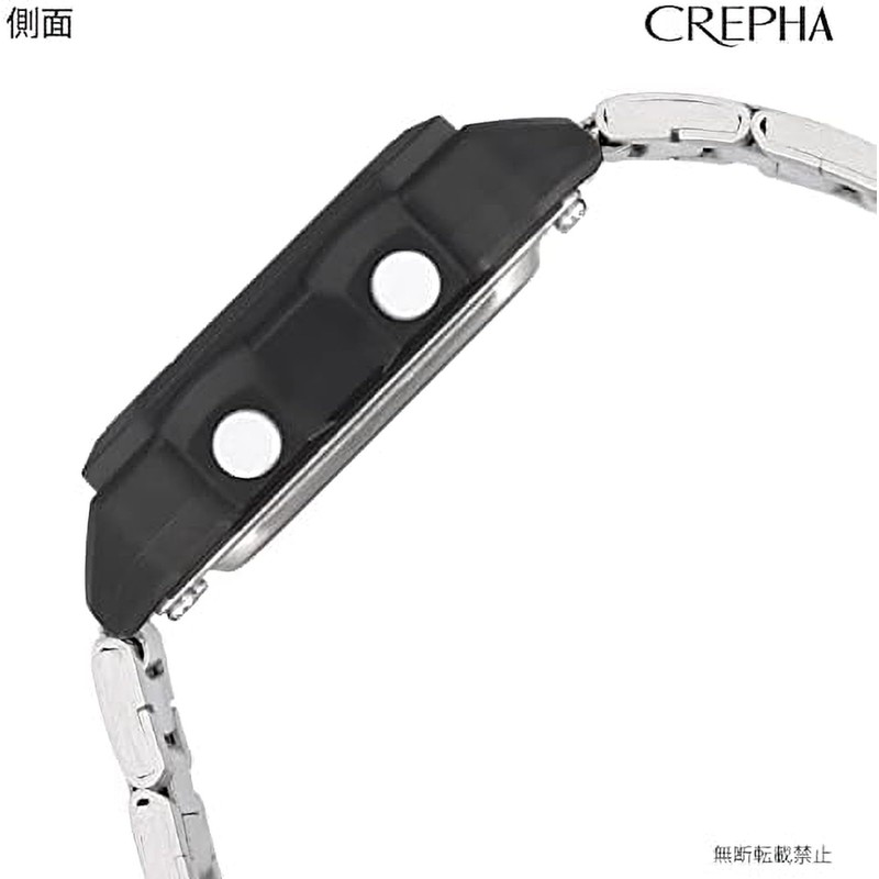 Clefer TS-D306-BK Digital Men's Wristwatch, Waterproof, Metal Band, Silver, Black,