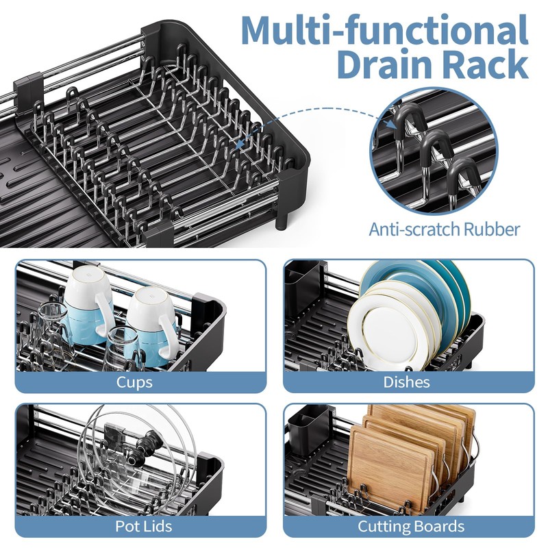 Dish Drying Rack for Kitchen Counter, Extendable Dish Rack with