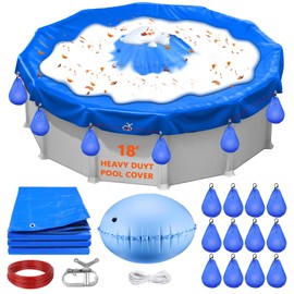 18FT Round Winter Pool Cover, Thick Above Ground Pool Cover Winter Pool Cover Protector Cover with Winch, Cable, Pool Pillow and Cover Weights, Increase Stability&Tear-Resistant, Cold and UV Resistant