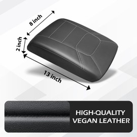 Muslogy Armrest Pad Center Console Cover Compatible with Mazda CX-5 2024 2023-2017 CX5 Accessories Middle Console Cover Cushion Vegan Leather Extra Soft Armrest Lid Protector (Black/Whtie Stitching)