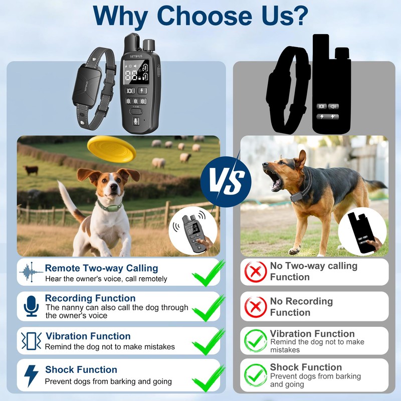 S-ETOVUS Dog Training Collar, 4500 FT Waterproof Bark Collar,Shock Collar