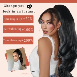 Long Wavy Brown Layered Drawstring Ponytail Extension for Black Women,Synthetic Curly Multi Layered Natural Brown Ponytail Hair Extension Clip in Wavy Ponytail Hair Piece Fit for Daily Party 26inch