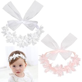 2 Pack Baby Girl Headbands Flower Headband Soft Stretch Lace Floral Hairbands Cute Flowers Lace Hair Accessories for Newborns Infant Toddlers Kids