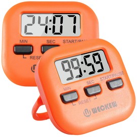 Kitchen Timer, WECKEW 2 Pack Digital Kitchen Timer Magnetic Countdown Stopwatch Timer with Loud Alarm, Big Digit, Back Stand, Hanging Hole for Cooking, Shower, Bathroom, Kids, Teacher(Orange)