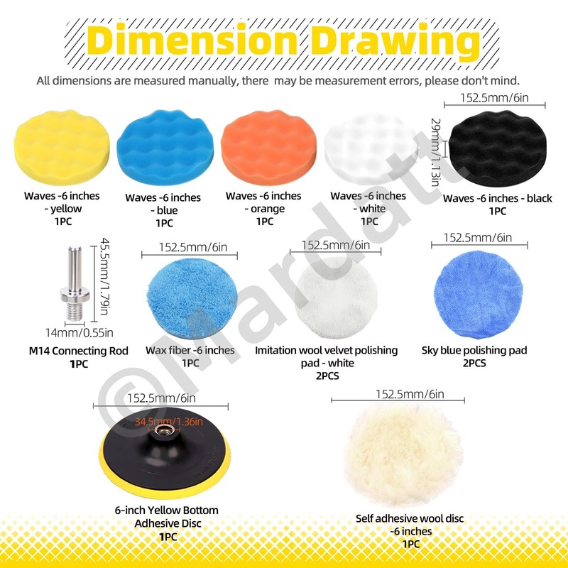 Mardatt 13Pcs 6" Car Polishing Pad Kit Includes 6" Buffing