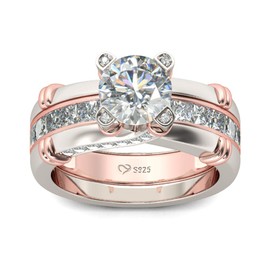 Jeulia Diamond Band Rings for Women cz Sterling Silver Interchangeable Ring Sets Wedding Engagement Anniversary Promise Ring Bridal Sets (rose gold, J-½)