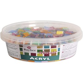 Rayher Acrylic Mosaic Tiles for Arts and Crafts, Plastic Mosaic Tiles for Crafting in the Size 1x1cm, approx. 1200 pieces, 300g Glitter Mosaic Pieces, 14791999