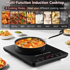 Induction Hot Plate, 1800W Hot Plate Electric Cooker, 10 Temperature Setting, LED Sensor Touch, Kids Safety Lock, Auto-Off & Pan Detection, Induction Burner with Timer