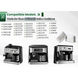 12 Pack Activated Charcoal Water Filter for Delonghi Espresso Machine COM530M, COM532M, BCO430 and More | Compatible with Delonghi Filter Replacement Accessories 7313285779