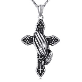 SILBAZ Lord's Prayer Praying Hands Cross Necklace Cross Necklace Crucifix Pendant Necklace Cross Jewelry Gifts for Men Women