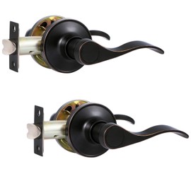 2 Pack Door Handles Oil Rubbed Bronze Without Keys, Interior Door Knobs for Hallway/Closet/Storeroom, Non-Lock Keyless Passage Function for Interior Doors, Elegant Wave Design