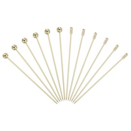 sourcing map 12 Pcs Stainless Steel Cocktail Picks, 4.33" Martini Picks Fruit Sticks Metal Skewers Reusable for Drinks Olives Appetizers Fruit Decorative, Gold (Bead/Cylinder)