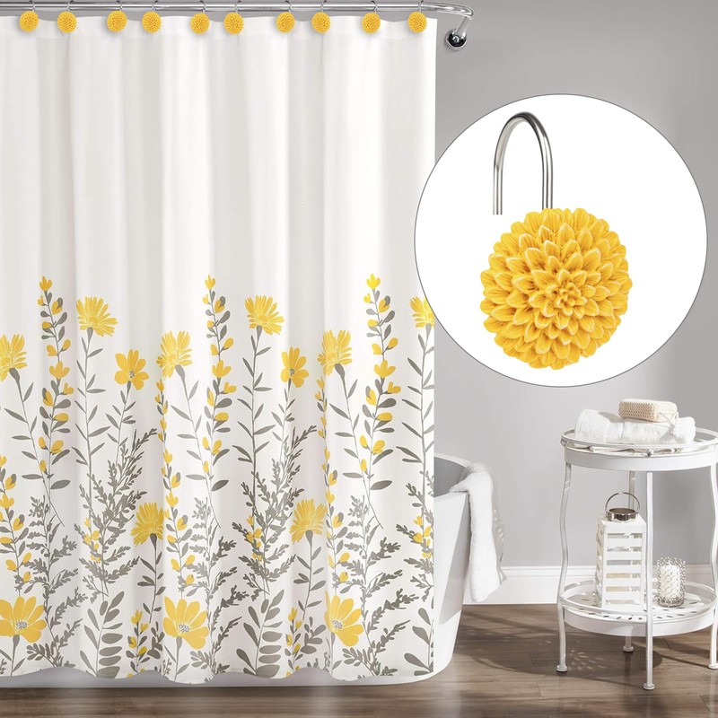 Sunlit Decorative Floral Shower Curtain Hooks, Dahlia Pinnata Flower Shower
