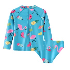 Toddler Girls Rash Guard Set for Girls Long Sleeve Swimsuits with Bikini Bottom UPF 50+ Two Piece Swim Set Flamingo Blue 3T