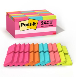 Post-it Mini notas, 1 3/8 pulgadas x 1 7/8 pulgadas, 24 almohadillas para orejas de notas adhesivas, 100 hojas por bloque, colección poptimista, suministros escolares y productos de oficina, la nota