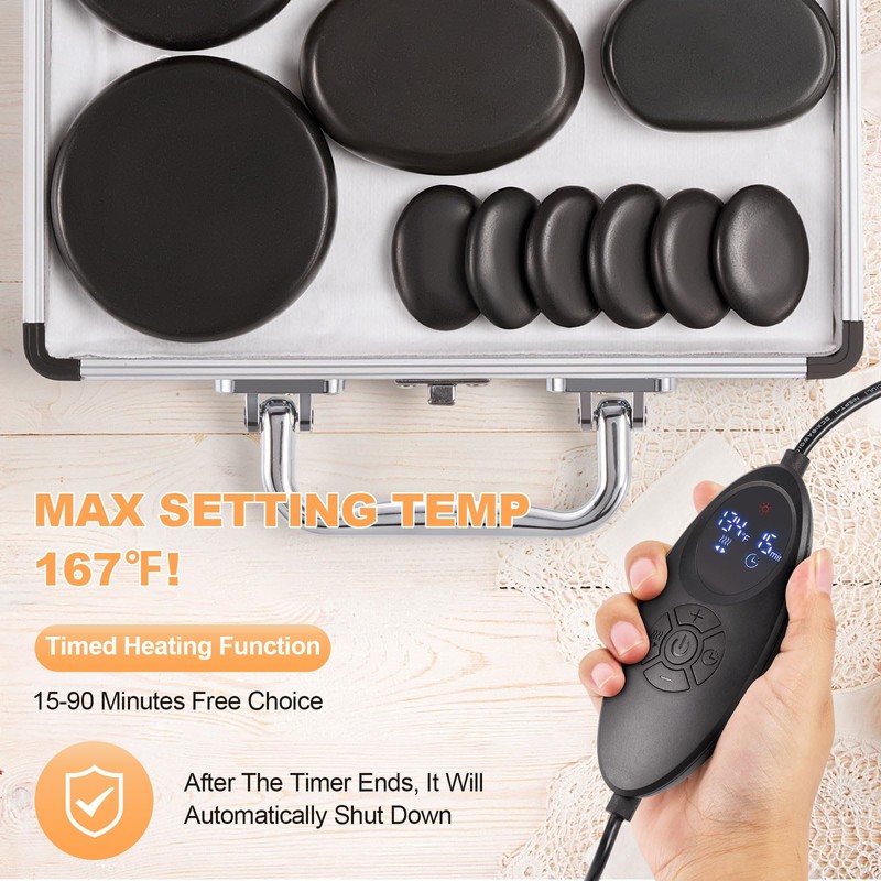 Hot Stones Massage Warmer Kit with Temperature Adjustment, 12 Pcs