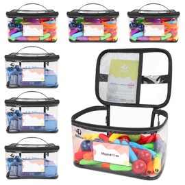 BEBOAN 6 Packs Toy Storage Bags Toy Organizer Board Game Storage for Kids, Travel Waterproof Toy Container for Building Blocks/Magnatiles/Car Toy/Dolls, Reusable Clear PVC Organizing Case Bags Black