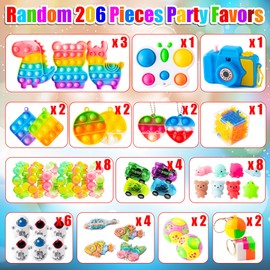 Party Favors for Kids Birthday - 206PCS Treasure Box Toys Gift Goodie Bags Stuffer Fillers for Girls Boys 4-8 3-5 8-12, Classroom Prizes Small Fidget Rewards Bulk, Children Student Stress Relief Toy