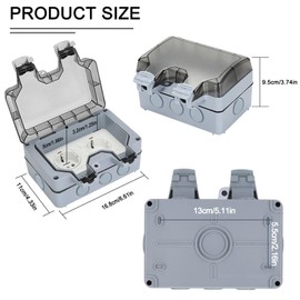 Lunriwis Outdoor Socket Waterproof with Switch Indicator Light, 2-Way Outdoor Socket Waterproof IP66, Outdoor Socket with Hinged Lid for Wet Rooms, Gardens