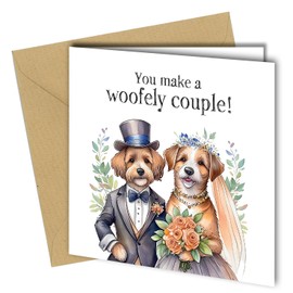 Oscar Finks Wedding Card, Engagement Card, 15 x 15 cm, Dog Couple Design, Pastel Illustration, Craft Envelope Included, Blank Inside #1635