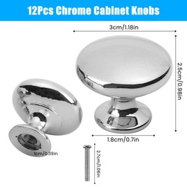 Zythrem 12Pcs Chrome Cabinet Knobs 30mm Silver Polished Drawer Knob Round Cupboard Wardrobe Door Knobs Mushroom Shape Pull Handle with Screws for Kitchen Bathroom Wardrobe Drawer Cupboard Furniture